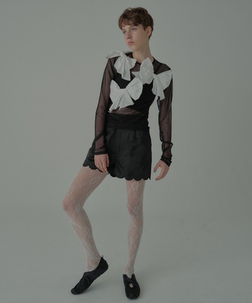 HONEY MI HONEY(ハニーミーハニー)の「taffeta ribbon sheer tops(Tシャツ/カットソー・レディース・ブラック/ピンク/ホワイト・FREE)」の9枚目の写真