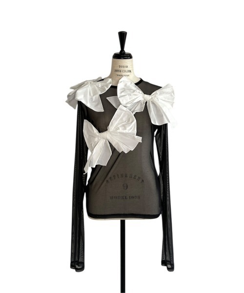 HONEY MI HONEY(ハニーミーハニー)の「taffeta ribbon sheer tops(Tシャツ/カットソー・レディース・ブラック/ピンク/ホワイト・FREE)」の19枚目の写真