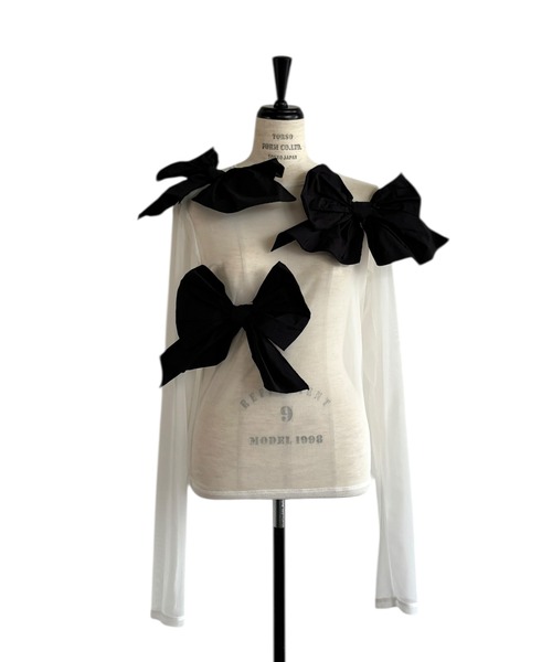 HONEY MI HONEY(ハニーミーハニー)の「taffeta ribbon sheer tops(Tシャツ/カットソー・レディース・ブラック/ピンク/ホワイト・FREE)」の21枚目の写真