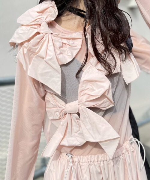 HONEY MI HONEY(ハニーミーハニー)の「taffeta ribbon sheer tops(Tシャツ/カットソー・レディース・ブラック/ピンク/ホワイト・FREE)」の14枚目の写真