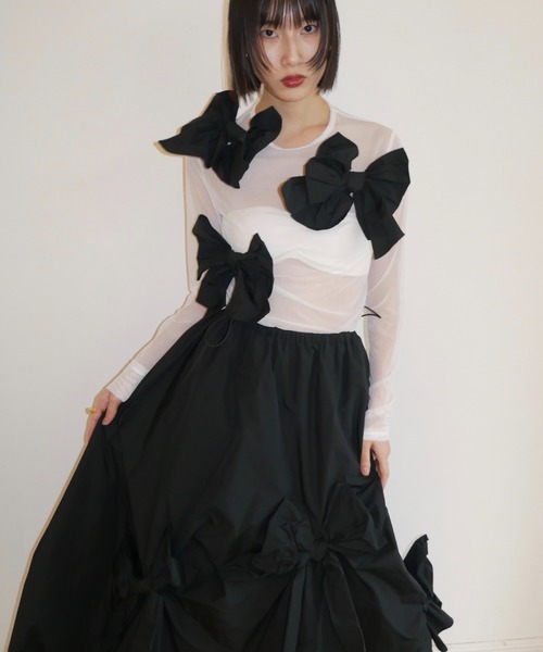 HONEY MI HONEY(ハニーミーハニー)の「taffeta ribbon sheer tops(Tシャツ/カットソー・レディース・ブラック/ピンク/ホワイト・FREE)」の11枚目の写真