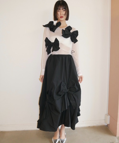 HONEY MI HONEY(ハニーミーハニー)の「taffeta ribbon sheer tops(Tシャツ/カットソー・レディース・ブラック/ピンク/ホワイト・FREE)」の12枚目の写真