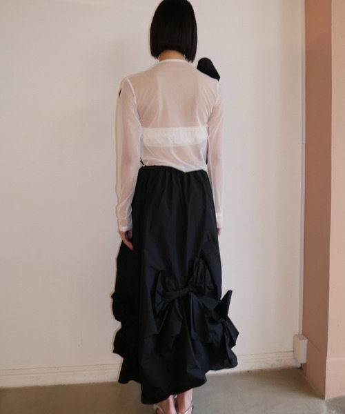 HONEY MI HONEY(ハニーミーハニー)の「taffeta ribbon sheer tops(Tシャツ/カットソー・レディース・ブラック/ピンク/ホワイト・FREE)」の13枚目の写真