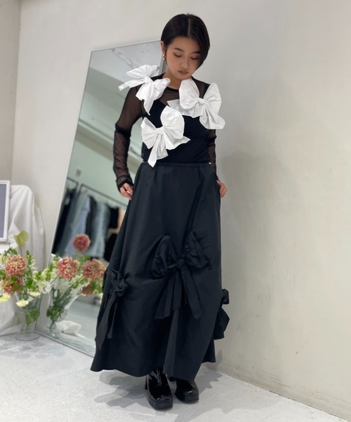 HONEY MI HONEY(ハニーミーハニー)の「taffeta ribbon sheer tops(Tシャツ/カットソー・レディース・ブラック/ピンク/ホワイト・FREE)」の17枚目の写真