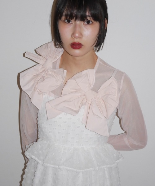 HONEY MI HONEY(ハニーミーハニー)の「taffeta ribbon sheer tops(Tシャツ/カットソー・レディース・ブラック/ピンク/ホワイト・FREE)」の22枚目の写真