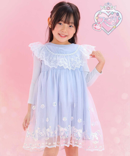 SLAP SLIP（スラップスリップ）の「【スラプリ】チュール刺しゅうジャンパースカート(90~130cm)（ワンピース・キッズ・ブルー/ピンク・100cm/90cm/110cm/120cm/130cm）」の2枚目の写真