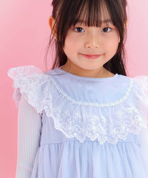 SLAP SLIP（スラップスリップ）の「【スラプリ】チュール刺しゅうジャンパースカート(90~130cm)（ワンピース・キッズ・ブルー/ピンク・100cm/90cm/110cm/120cm/130cm）」の7枚目の写真