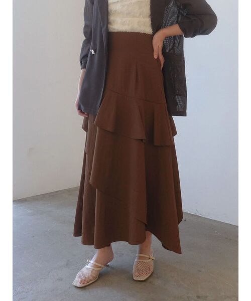 LAGUNAMOON（ラグナムーン）の「フレアティアードスカート（スカート・レディース・アイボリー/ブラウン・MEDIUM/SMALL）」の3枚目の写真