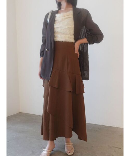 LAGUNAMOON（ラグナムーン）の「フレアティアードスカート（スカート・レディース・アイボリー/ブラウン・MEDIUM/SMALL）」の4枚目の写真