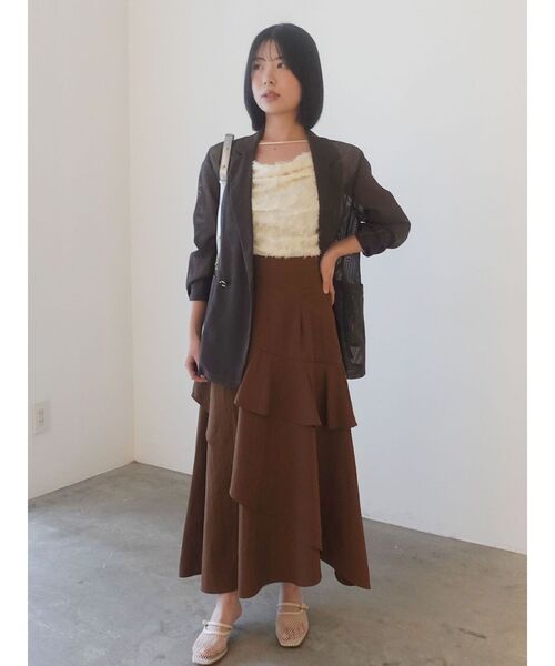 LAGUNAMOON（ラグナムーン）の「フレアティアードスカート（スカート・レディース・アイボリー/ブラウン・MEDIUM/SMALL）」の6枚目の写真