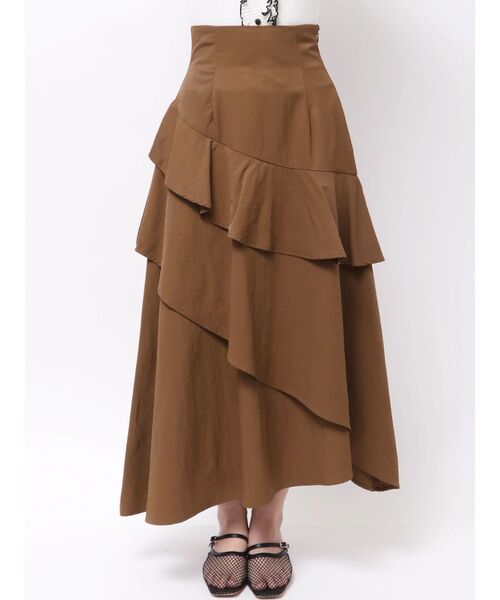 LAGUNAMOON（ラグナムーン）の「フレアティアードスカート（スカート・レディース・アイボリー/ブラウン・MEDIUM/SMALL）」の9枚目の写真
