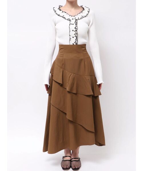 LAGUNAMOON（ラグナムーン）の「フレアティアードスカート（スカート・レディース・アイボリー/ブラウン・MEDIUM/SMALL）」の15枚目の写真