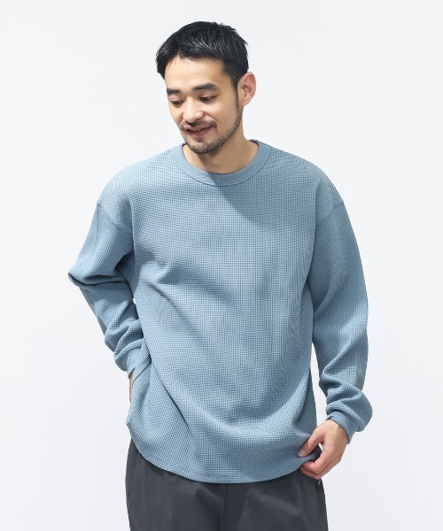 TIGORA(ティゴラ)の「ティゴラ TIGORA ワッフルロングTシャツ(Tシャツ/カットソー・メンズ・サックスブルー・S/M/L/LL/3L)」の1枚目の写真