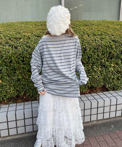 WC(ダブル シー)の「レースパイピングオフショルビッグT(Tシャツ/カットソー・レディース・アイボリー/グレー・FREE)」の5枚目の写真