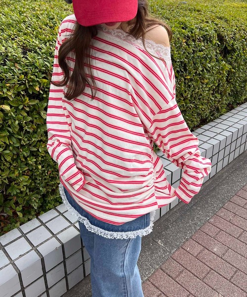WC(ダブル シー)の「レースパイピングオフショルビッグT(Tシャツ/カットソー・レディース・アイボリー/グレー・FREE)」の8枚目の写真