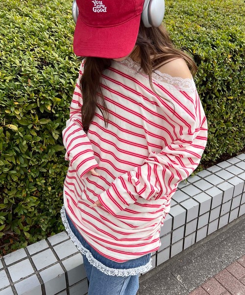 WC(ダブル シー)の「レースパイピングオフショルビッグT(Tシャツ/カットソー・レディース・アイボリー/グレー・FREE)」の9枚目の写真