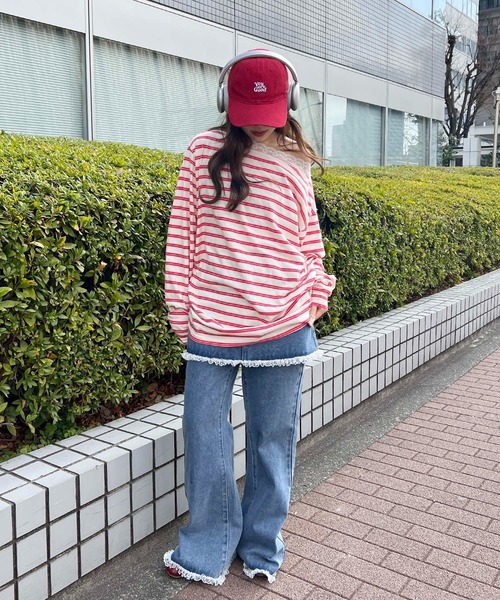 WC(ダブル シー)の「レースパイピングオフショルビッグT(Tシャツ/カットソー・レディース・アイボリー/グレー・FREE)」の12枚目の写真