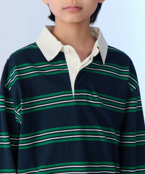 MUSINSA STANDARD KIDS（ムシンサスタンダードキッズ）の「マルチストライプラグビーシャツ1 [ネイビー]（Tシャツ/カットソー・レディース・その他・100/110/120/130/140/150/160）」の4枚目の写真