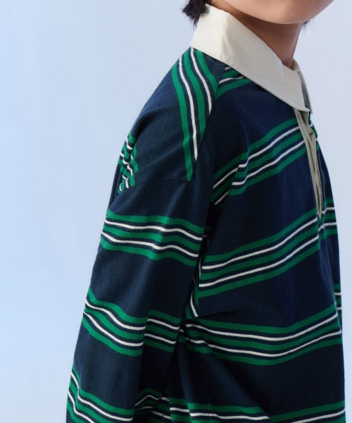 MUSINSA STANDARD KIDS（ムシンサスタンダードキッズ）の「マルチストライプラグビーシャツ1 [ネイビー]（Tシャツ/カットソー・レディース・その他・100/110/120/130/140/150/160）」の5枚目の写真