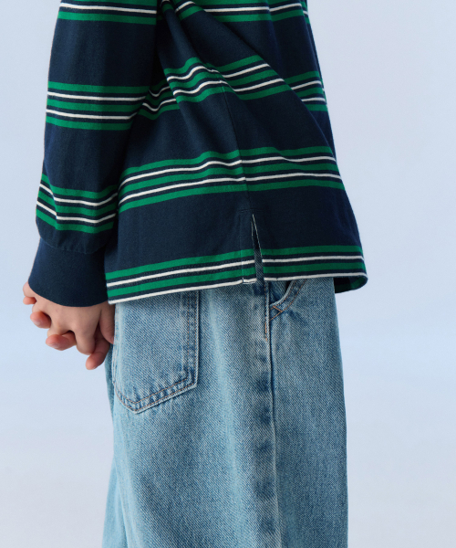 MUSINSA STANDARD KIDS（ムシンサスタンダードキッズ）の「マルチストライプラグビーシャツ1 [ネイビー]（Tシャツ/カットソー・レディース・その他・100/110/120/130/140/150/160）」の7枚目の写真