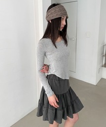 ベーシック ラウンドヘム 無地 スリム 長袖 Tシャツ