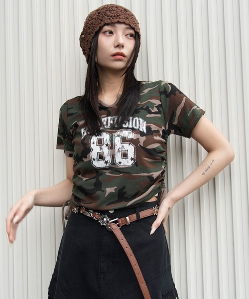 WEGO/【26年春新作】キーネックサイドレースアップちびT（Tシャツ