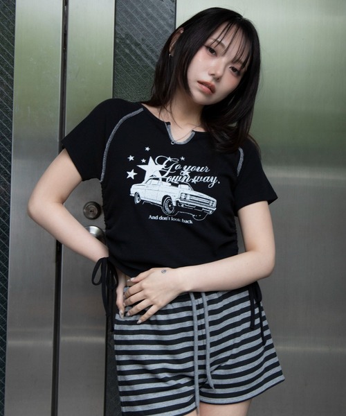 WEGO(ウィゴー)の「WEGO/【26年春新作】キーネックサイドレースアップちびT(Tシャツ/カットソー・レディース・その他3/その他2/その他1/その他4/その他7/その他6/その他5/その他8/その他9・FREE)」の9枚目の写真