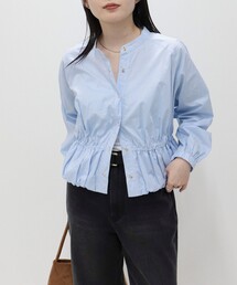 クロップドバルーン前開きブラウス