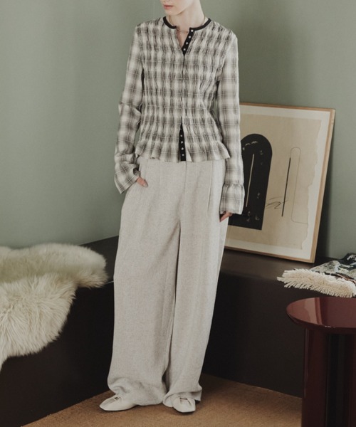 Aunt Marie's（アントマリーズ）の「シャーリングチェックトップス（シャツ/ブラウス・レディース・ネイビー/アイボリー・FREE）」の13枚目の写真