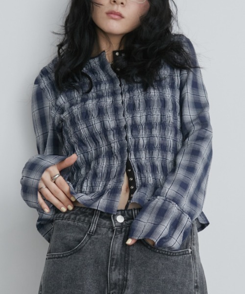 Aunt Marie's（アントマリーズ）の「シャーリングチェックトップス（シャツ/ブラウス・レディース・ネイビー/アイボリー・FREE）」の16枚目の写真