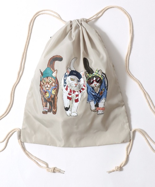 セール】Cat Print Knapsack/猫 アニマル プリント ナップサック