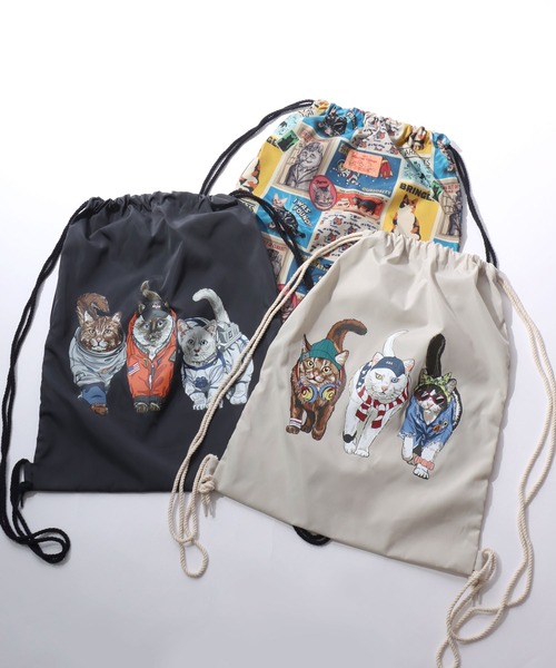 SITRY(シトリー)の「Cat Print Knapsack/猫 アニマル プリント ナップサック メンズ レディース(バックパック/リュック・レディース・カラフル/チャコール/アイボリー・FREE)」の13枚目の写真