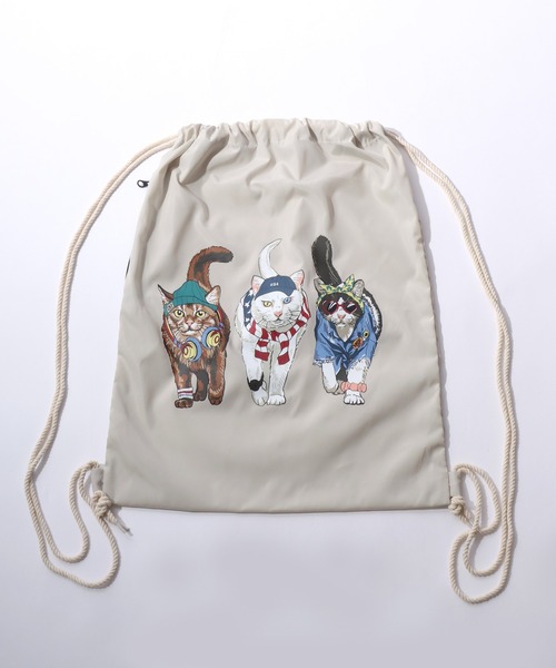 SITRY(シトリー)の「Cat Print Knapsack/猫 アニマル プリント ナップサック メンズ レディース(バックパック/リュック・レディース・カラフル/チャコール/アイボリー・FREE)」の12枚目の写真