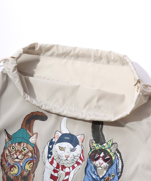 SITRY(シトリー)の「Cat Print Knapsack/猫 アニマル プリント ナップサック メンズ レディース(バックパック/リュック・レディース・カラフル/チャコール/アイボリー・FREE)」の4枚目の写真