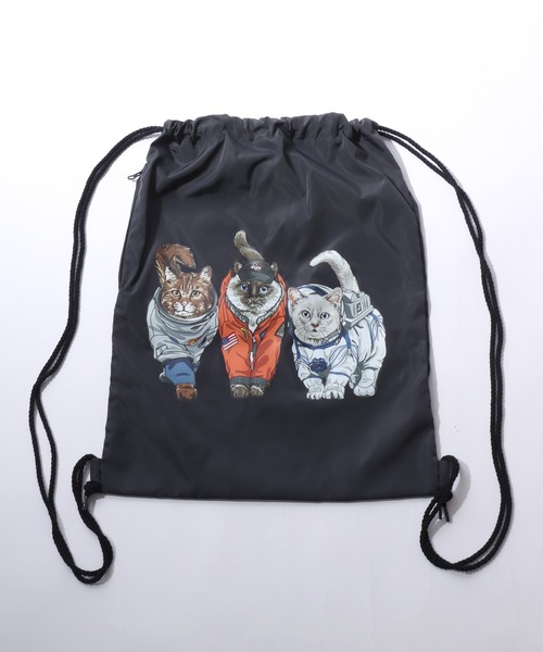 SITRY(シトリー)の「Cat Print Knapsack/猫 アニマル プリント ナップサック メンズ レディース(バックパック/リュック・レディース・カラフル/チャコール/アイボリー・FREE)」の11枚目の写真