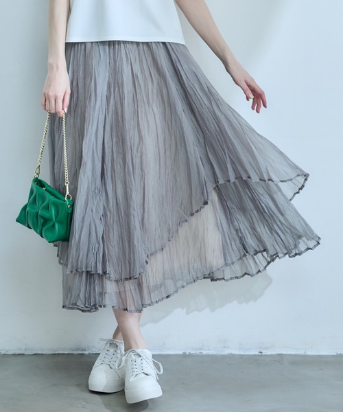 グロッシーワッシャープリーツレイヤードスカート（スカート