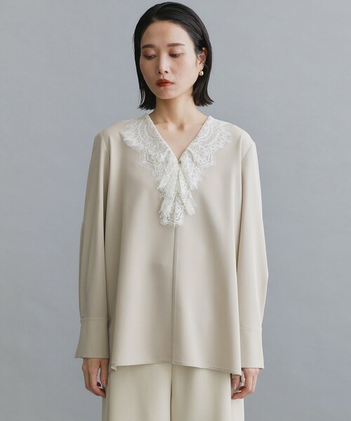 OPAQUE.CLIP(オペークドットクリップ)の「【es】ヒゲレースVネックブラウス【洗濯機OK】(シャツ/ブラウス・レディース・ブラック/ベージュ・36/38/40)」の11枚目の写真