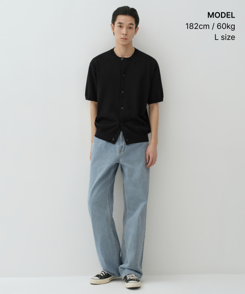 MUSINSA STANDARD（ムシンサスタンダード）の「ウォッシャブルスーピマコットンラウンドネック半袖カーディガン[ブラック]（カーディガン/ボレロ・メンズ・その他・SMALL/MEDIUM/LARGE/X-LARGE/2XL）」の2枚目の写真
