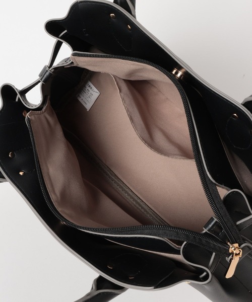 mysty woman（ミスティウーマン）の「ソフトスクエアBAG 681247（ショルダーバッグ・レディース・ブラック/アイボリー・FREE）」の6枚目の写真