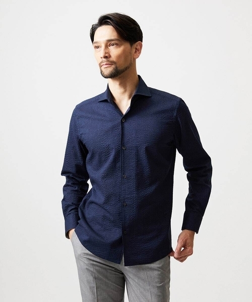 MICHEL KLEIN HOMME (ミッシェルクランオム)の「コットンウェーブ長袖シャツ(シャツ/ブラウス・メンズ・ライトブルー/ネイビー/ピンク・MEDIUM/LARGE/X-LARGE)」の1枚目の写真