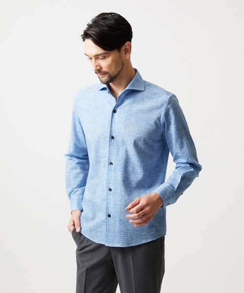 MICHEL KLEIN HOMME (ミッシェルクランオム)の「コットンウェーブ長袖シャツ(シャツ/ブラウス・メンズ・ライトブルー/ネイビー/ピンク・MEDIUM/LARGE/X-LARGE)」の4枚目の写真