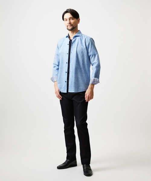 MICHEL KLEIN HOMME (ミッシェルクランオム)の「コットンウェーブ長袖シャツ(シャツ/ブラウス・メンズ・ライトブルー/ネイビー/ピンク・MEDIUM/LARGE/X-LARGE)」の7枚目の写真