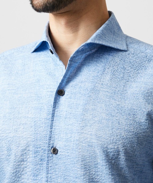 MICHEL KLEIN HOMME (ミッシェルクランオム)の「コットンウェーブ長袖シャツ(シャツ/ブラウス・メンズ・ライトブルー/ネイビー/ピンク・MEDIUM/LARGE/X-LARGE)」の10枚目の写真