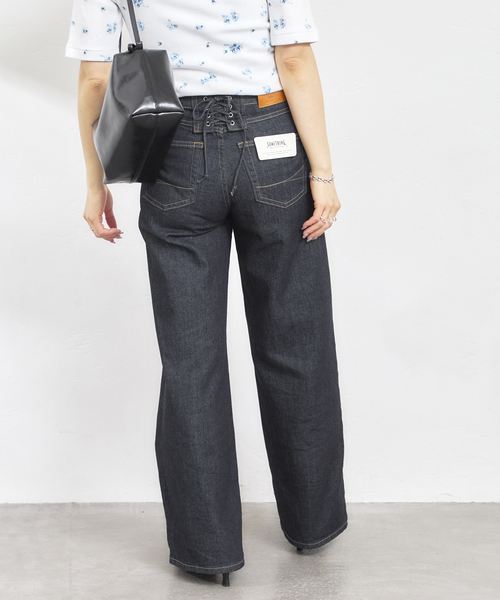 U by SPICK&SPAN(ユーバイスピックアンドスパン)の「SOMETHING / サムシング LISA LACE UP WIDE(デニムパンツ・レディース・ネイビー/ブルー/ホワイト・X-SMALL/SMALL/MEDIUM/LARGE)」の7枚目の写真