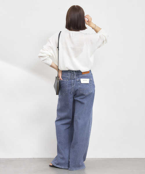 U by SPICK&SPAN(ユーバイスピックアンドスパン)の「SOMETHING / サムシング LISA LACE UP WIDE(デニムパンツ・レディース・ネイビー/ブルー/ホワイト・X-SMALL/SMALL/MEDIUM/LARGE)」の12枚目の写真