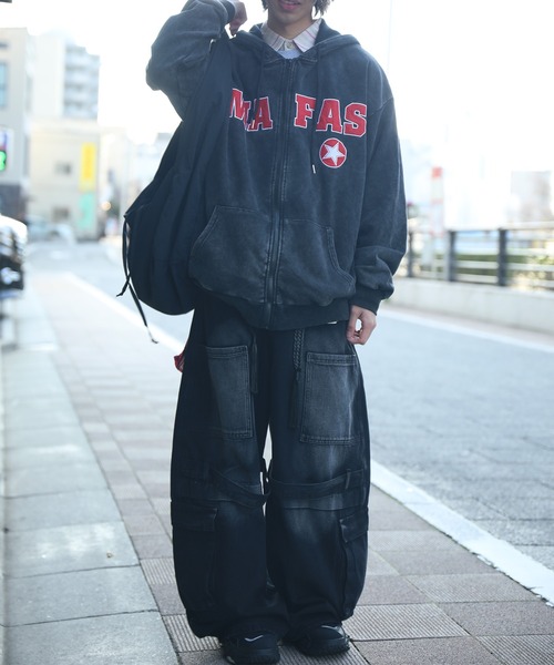 HOOK(フック)の「HOOK -select- 切替ワイドデニムカーゴパンツ(デニムパンツ・メンズ・ブラック/ブルー・S/M/L)」の19枚目の写真