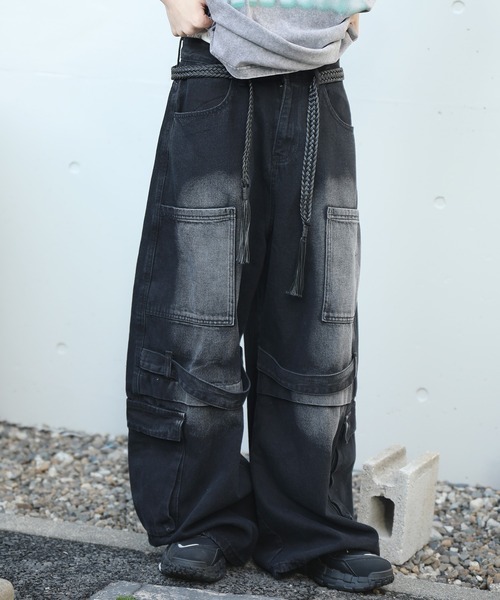 HOOK(フック)の「HOOK -select- 切替ワイドデニムカーゴパンツ(デニムパンツ・メンズ・ブラック/ブルー・S/M/L)」の16枚目の写真