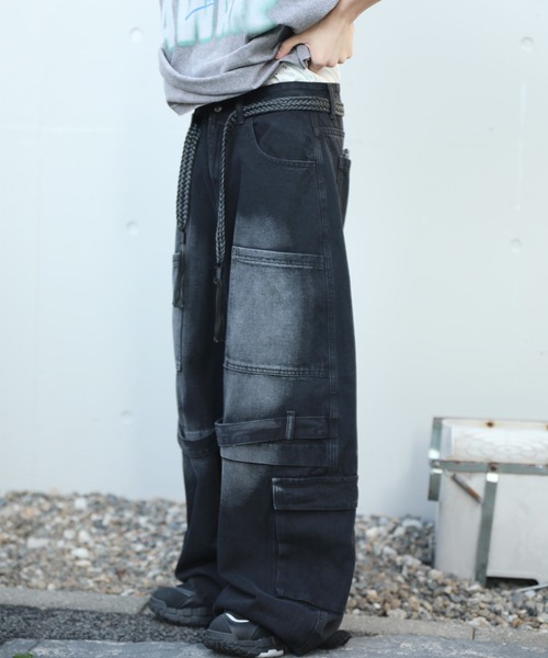 HOOK(フック)の「HOOK -select- 切替ワイドデニムカーゴパンツ(デニムパンツ・メンズ・ブラック/ブルー・S/M/L)」の17枚目の写真