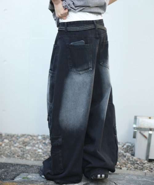 HOOK(フック)の「HOOK -select- 切替ワイドデニムカーゴパンツ(デニムパンツ・メンズ・ブラック/ブルー・S/M/L)」の18枚目の写真