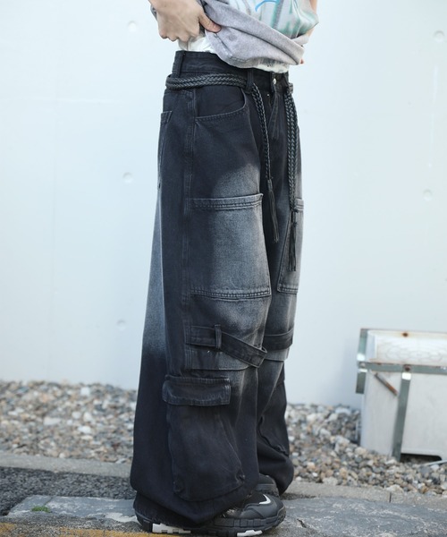HOOK(フック)の「HOOK -select- 切替ワイドデニムカーゴパンツ(デニムパンツ・メンズ・ブラック/ブルー・S/M/L)」の22枚目の写真